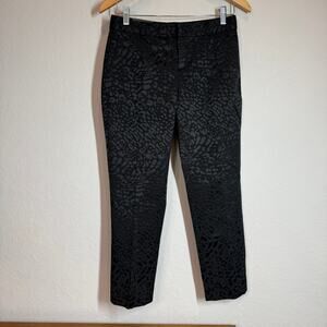 Women's Banana Republic Avery Black Animal Mid Rise Straight Pant Size 2P NEW